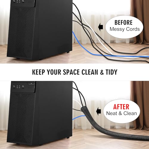 Black wire management sleeve for home office use