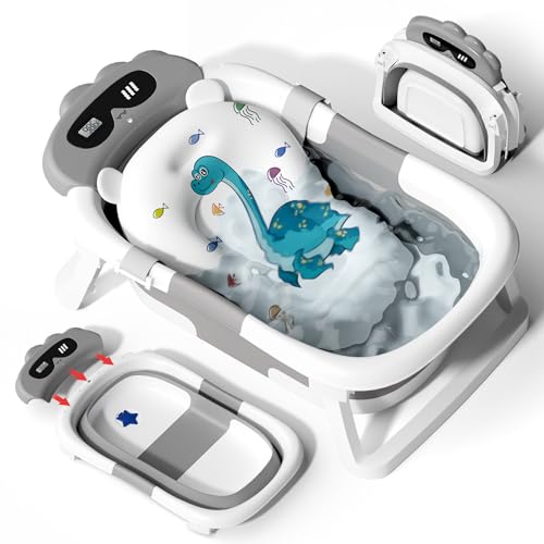 AVIDOR Collapsible Dinosaur Baby Bathtub in grey