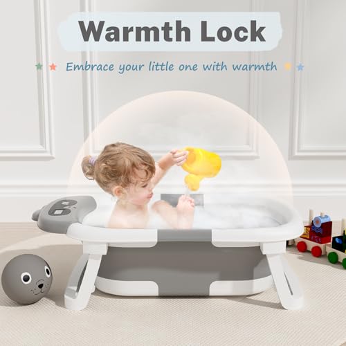 Baby using the AVIDOR dinosaur shaped infant tub