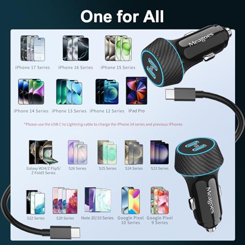 Retail packaging of Meagoes car charger set