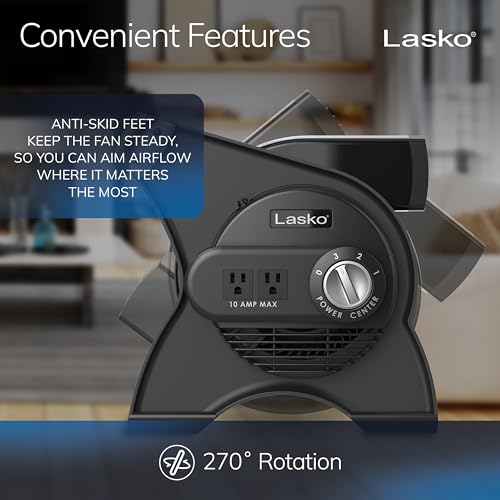 Rear view of Lasko black utility fan power cord