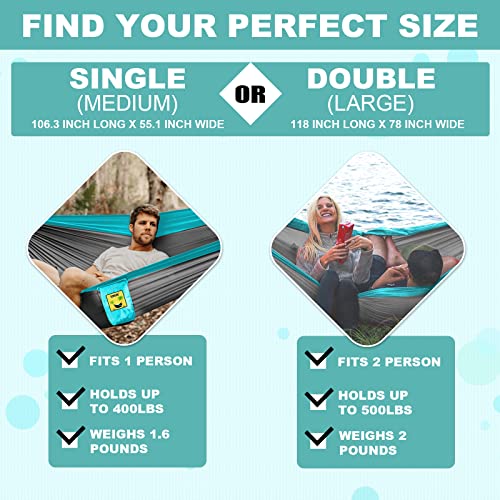 Folded SZHLUX portable camping hammock in stuff sack