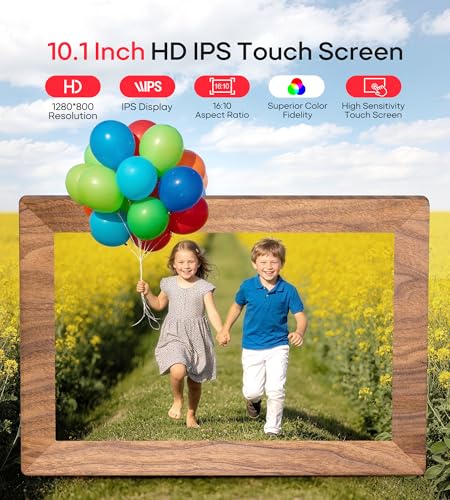 Digital frame showing slideshow of family photos