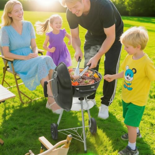 Portable charcoal kettle grill with wheels