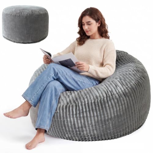 E-Yoochi 3FT Ash Grey bean bag chair side view
