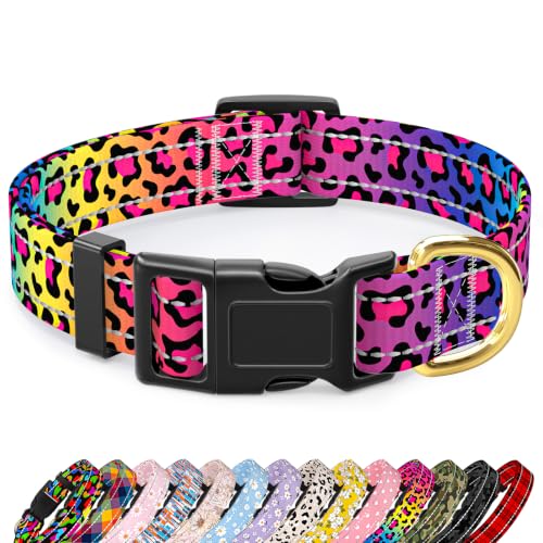 TMOODEL Reflective Adjustable Dog Collar Leopard Neon M