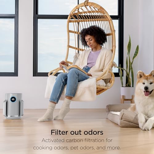 Shark air purifier operating in a modern bedroom setting