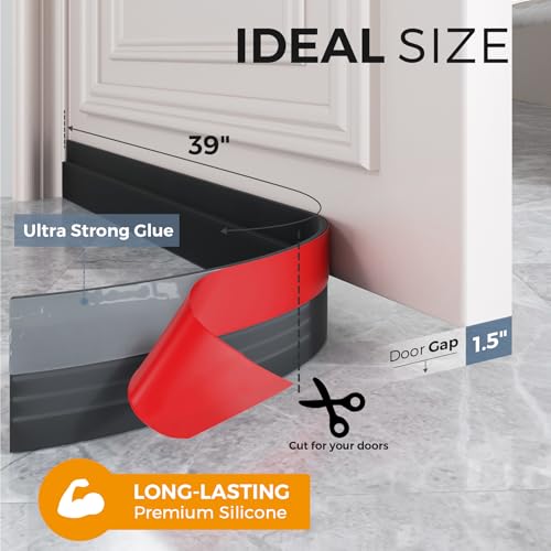 Black door draft stopper on a sliding door frame