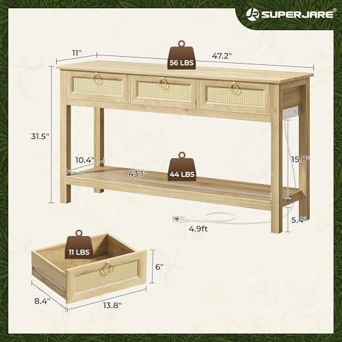 Close up of rattan drawer details on SUPERJARE console