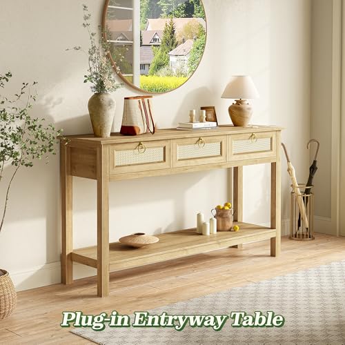 Side profile showing charging ports on console table