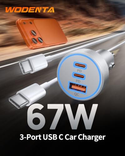 Three-port WODENTA car charger adapter view