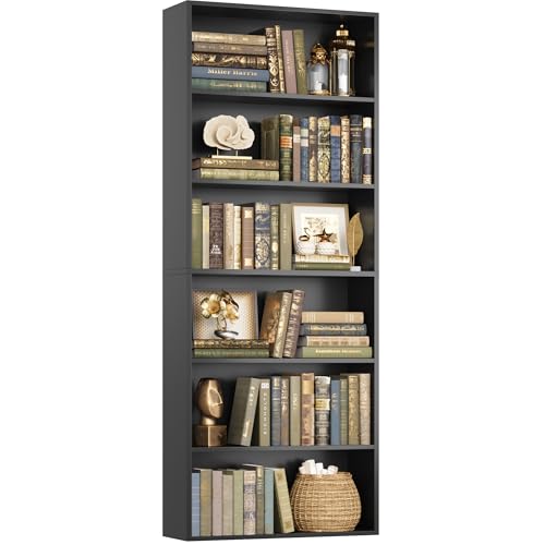 FOTOSOK 6 Tier Tall Bookshelf black view