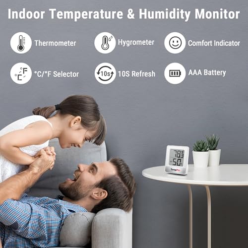 Front view of TempPro white indoor thermometer