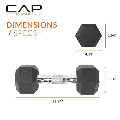 CAP hex dumbbell resting on gym flooring