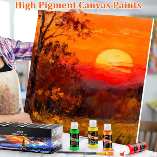 Set of Caliart paints and brushes arranged for artists