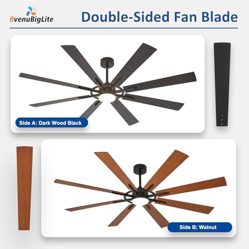 BvenuBigLite ceiling fan installed on a vaulted ceiling