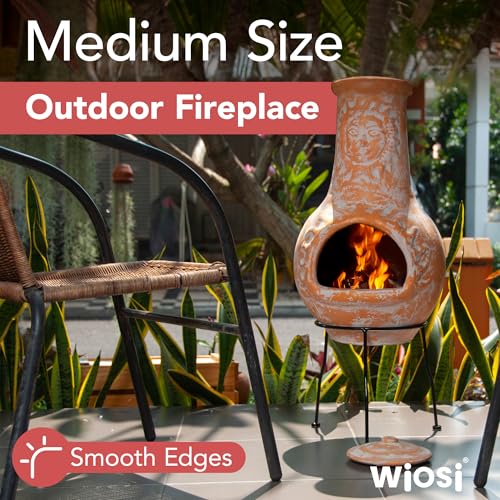 Medium clay fire pit with metal stand