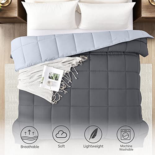 Folded queen size comforter on a bed