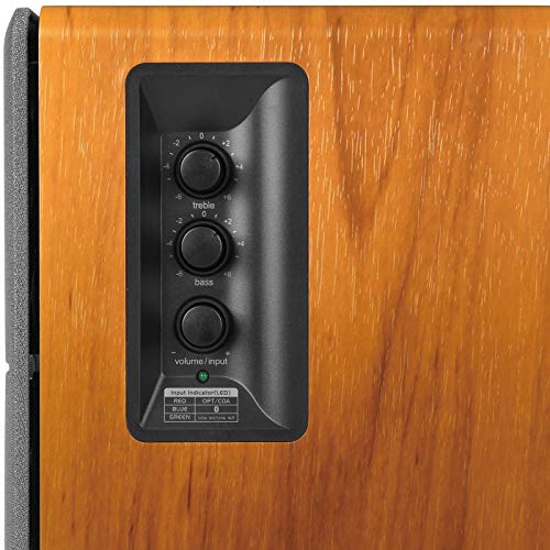 Side panel control knobs on Edifier R1280DB