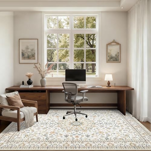 Flat view of beige vintage style rug