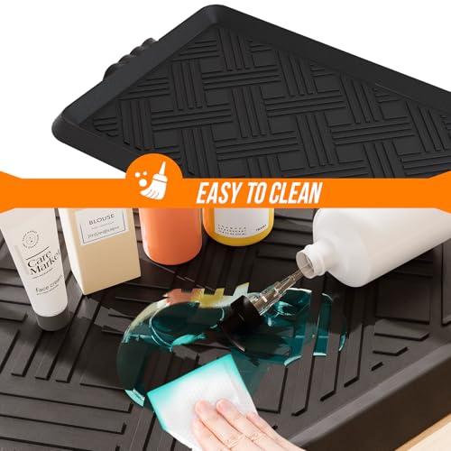 Rubber shoe mat rolled for storage