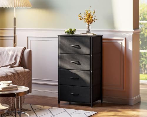 Front view of AODK black fabric dresser