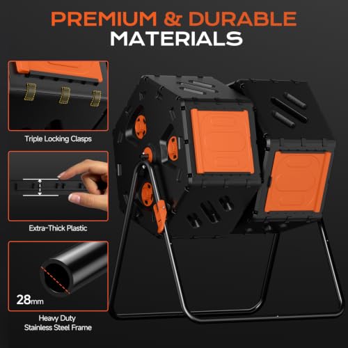 Wide opening lid on outdoor compost bin