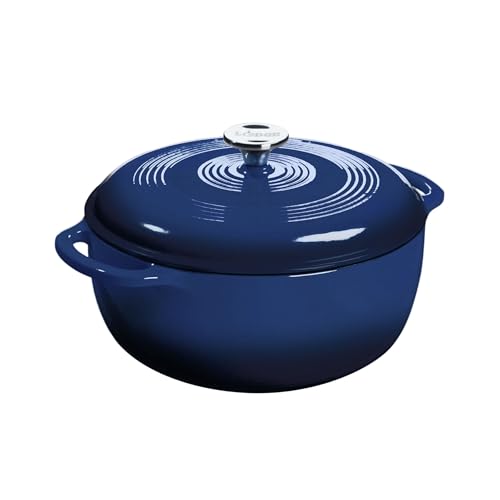 Lodge Essential Enamel Dutch Oven 6 Quart Indigo side view