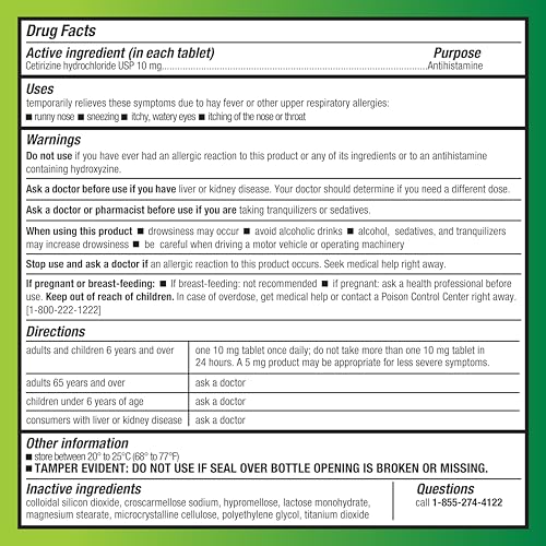 Basic Care antihistamine label information