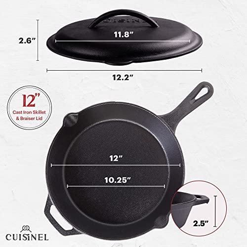 Side view of Cuisinel cast iron pan with lid