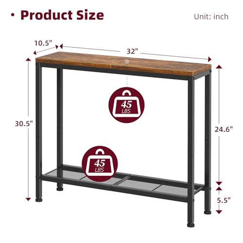 View of the console table top and metal frame