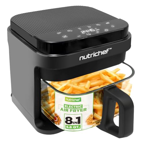 NutriChef 5.8 Quart Air Fryer grey exterior