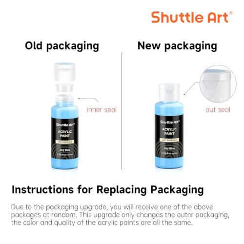 Packaging details of Shuttle Art paint bottles