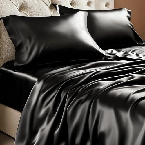 BEDELITE Satin Sheets Queen Size Black set
