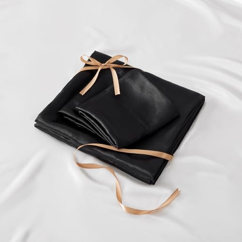 Top view of BEDELITE black satin bedding