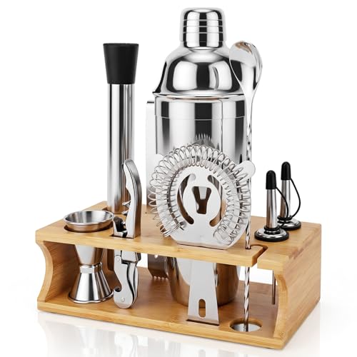 Idymere 10PCS stainless steel cocktail shaker set on display