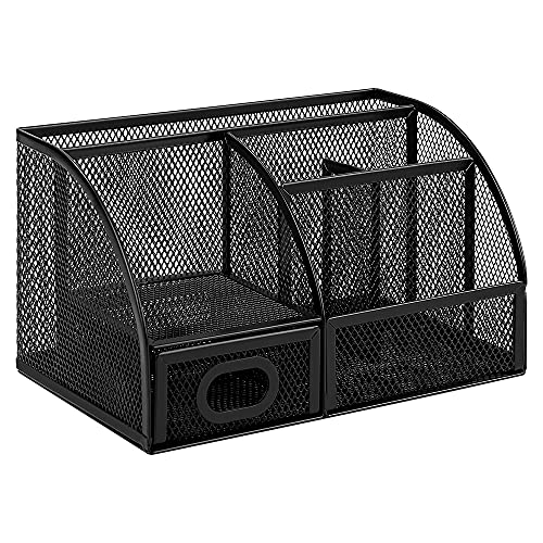 Basics Mesh Pen Holder and Desktop Organizer black front view