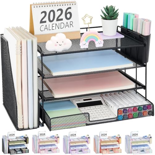OPNICE 4-Tier Desktop File Organizer Black front view