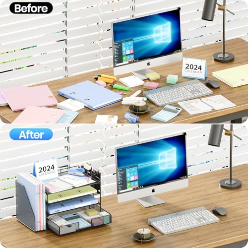 Side profile of OPNICE steel mesh desk organizer