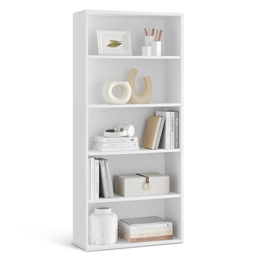 VASAGLE 5-Tier Bookshelf in Cloud White