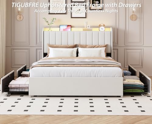 Low angle view of the sturdy TIGUBFRE queen bed frame