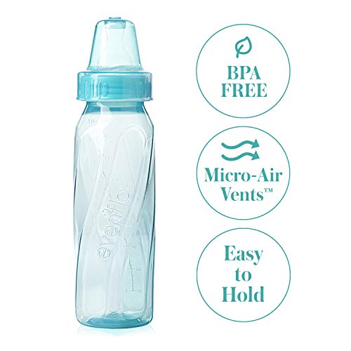 Pink lavender and teal Evenflo baby bottles