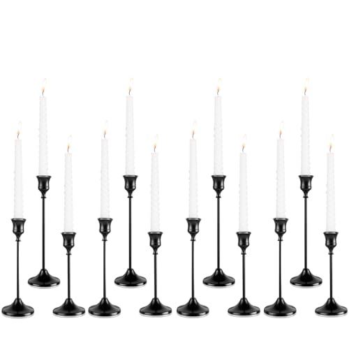 Tunyet 12-piece black taper candle holder set
