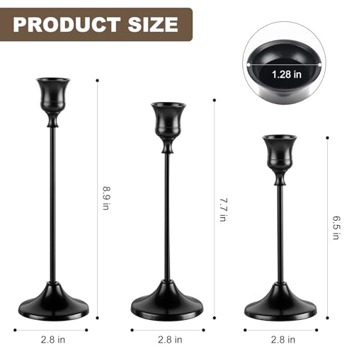 Brushed black metal taper candle holders