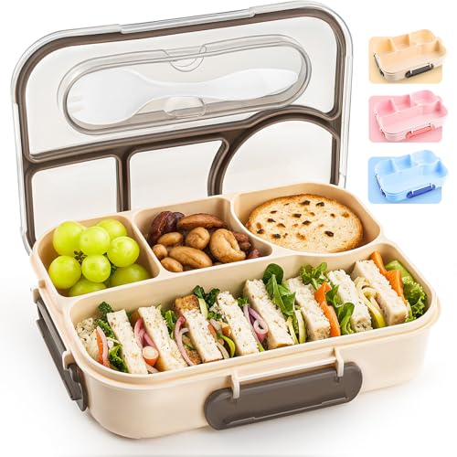 EASYFUN 4-Compartment Khaki Bento Box closed