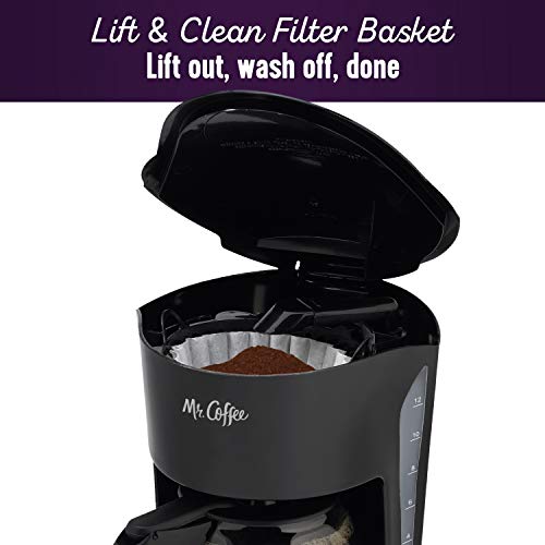 Side profile of the Mr. Coffee black coffee maker