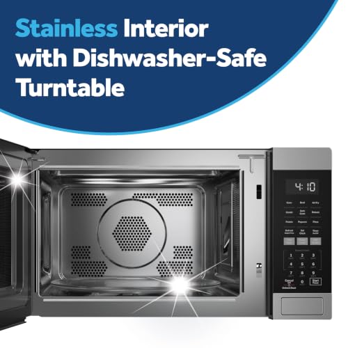 Open view of GE microwave cooking cavity