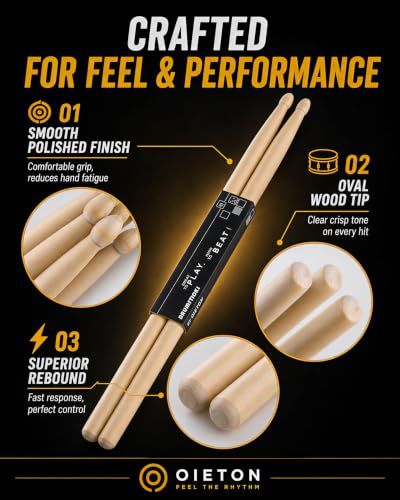 Full set of OIETON 5A drumsticks in maple finish