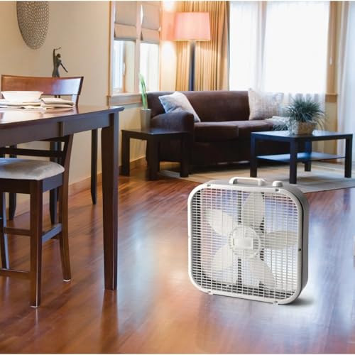 TrioBliss box fan resting on a floor surface