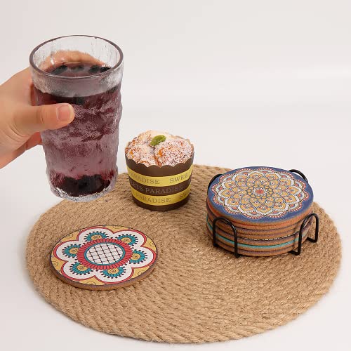 Puluole 4 inch coasters stacked in metal stand